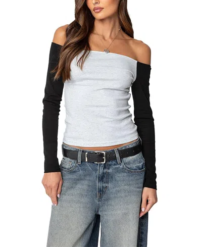 Edikted Contrast Off Shoulder Top In Gray Melange