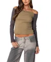 Edikted Contrast Off The Shoulder Top In Olive
