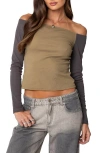 Edikted Contrast Off The Shoulder Top In Olive