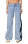 Edikted Contrast Panel Low Rise Wide Leg Jeans In Blue