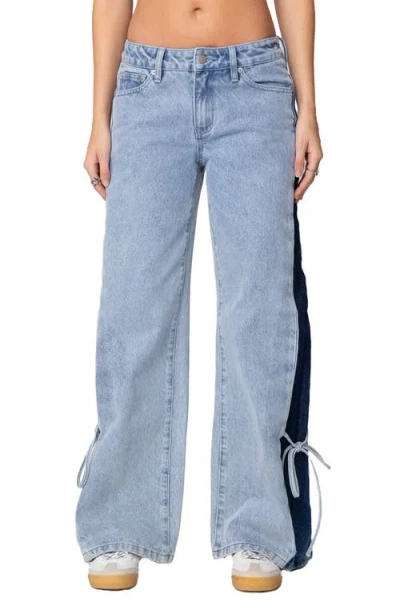 Edikted Contrast Panel Low Rise Wide Leg Jeans In Blue
