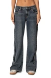 Edikted Contrast Panel Low Rise Wide Leg Jeans In Dark-blue