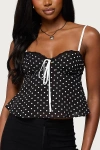 Edikted Contrast Polka Dot Chiffon Top In Black/and/white, Women's At Urban Outfitters In Blue