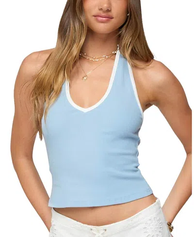 EDIKTED CONTRAST RIBBED V NECK HALTER TOP