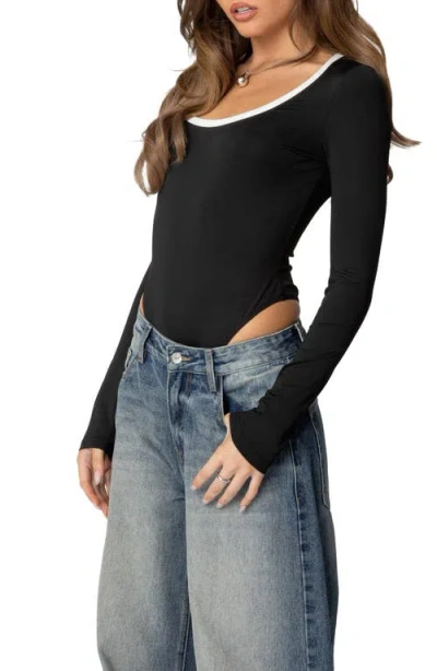 Edikted Contrast Scoop Neck Bodysuit In Black