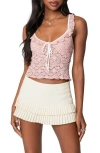 Edikted Contrast Semisheer Lace-up Camisole In Pink