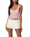 Edikted Contrast Semisheer Lace-up Camisole In Pink