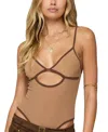 Edikted Contrast Sheer Mesh Cut Out Bodysuit In Brown