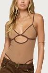 Edikted Contrast Sheer Mesh Cut Out Bodysuit