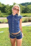 Edikted Contrast Stitch Button Up Denim Shirt Top In Dark/blue, Women's At Urban Outfitters In Blue