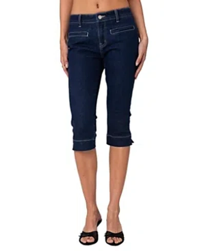 Edikted Contrast Stitch Capri Jeans In Indigo Blue Raw Washed