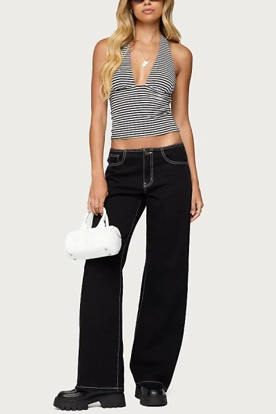 Edikted Contrast Stitch Low Rise Jeans In Black, Women's At Urban Outfitters