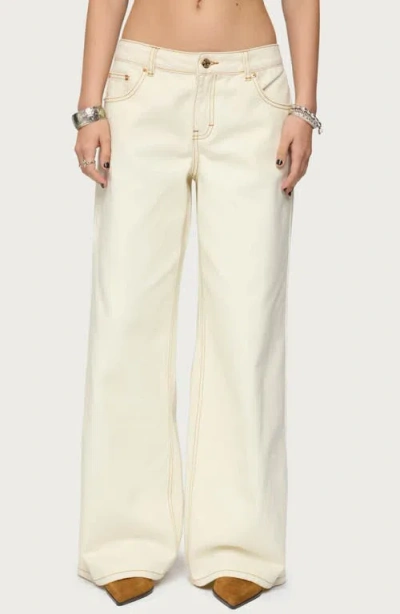 Edikted Contrast Stitch Low Rise Wide Leg Jeans