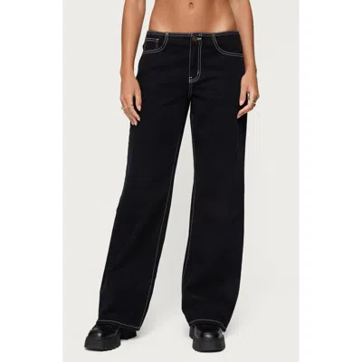 Edikted Contrast Stitch Low Rise Wide Leg Jeans In Black