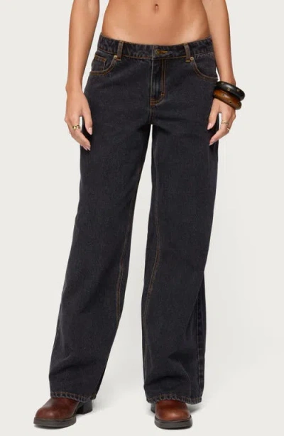 Edikted Contrast Stitch Low Rise Wide Leg Jeans In Black