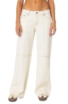 Edikted Contrast Stitch Wide Leg Jeans In Cream