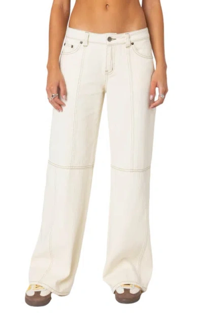 Edikted Contrast Stitch Wide Leg Jeans In Cream