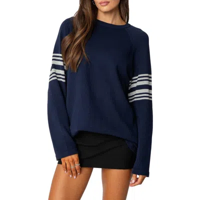 Edikted Contrast Stripe Oversize Sweater In Navy