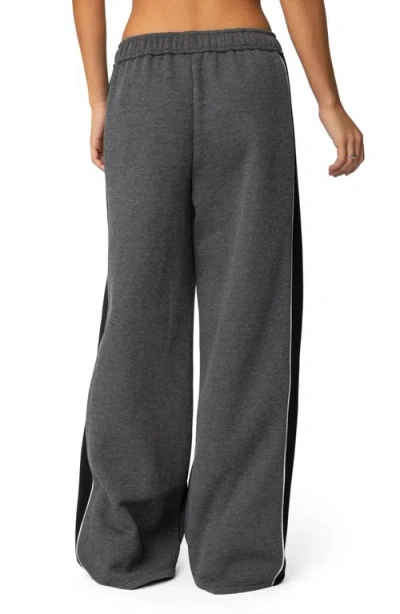 Edikted Contrast Stripe Wide Leg Sweatpants In Dark-gray