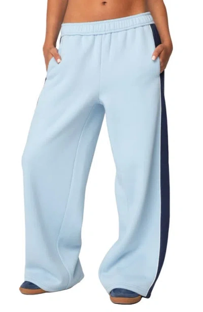 Edikted Contrast Panel Sweatpants In Light-blue