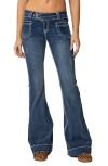 Edikted Contrast Topstitch Flare Jeans In Blue-washed