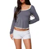 Edikted Orella Contrast Layered Long Sleeve Top In Blue