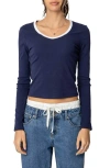 Edikted Contrast Trim Long Sleeve T-shirt In Navy
