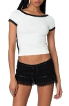 Edikted Contrast Trim Scoop Back T-shirt In Black-and-white