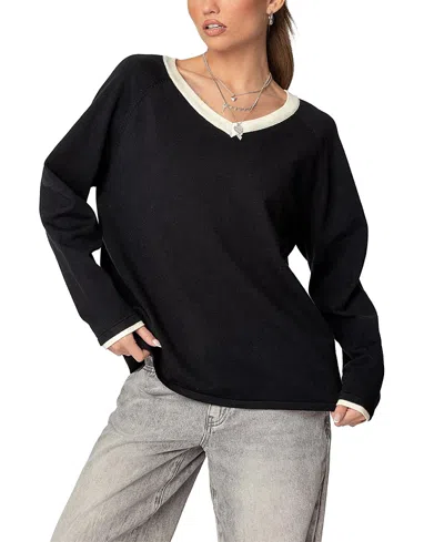 Edikted Contrast V-neck Sweater In Black