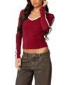 Edikted Contrast V Neck Long Sleeve T-shirt In Burgundy