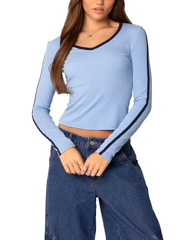 Edikted Contrast Trim Stretch Cotton T-shirt In Light-blue