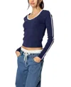 Edikted Contrast V Neck Long Sleeve T-shirt In Navy