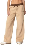 Edikted Contrast Waist Logo Wide Leg Sweatpants In Camel