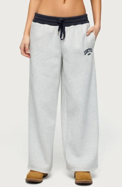 Edikted Contrast Waist Logo Wide Leg Sweatpants In Blue