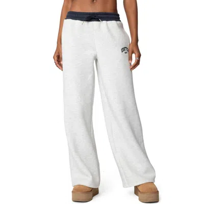 Edikted Contrast Waist Logo Wide Leg Sweatpants In Gray-melange