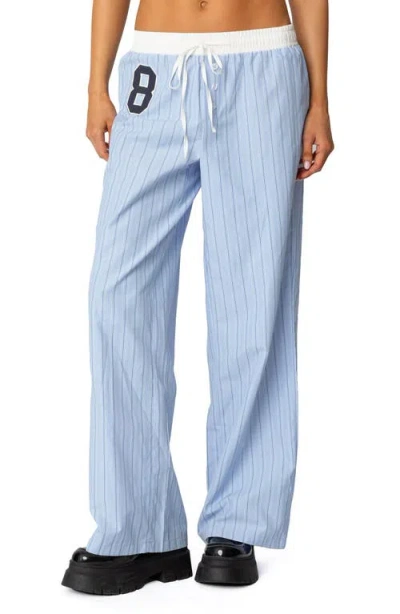 Edikted Contrast Waist Stripe Wide Leg Sweatpants In Blue