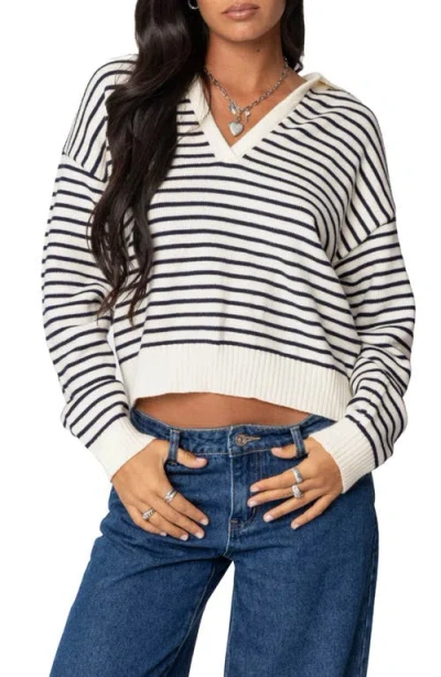 Edikted Copenhagen Oversize Stripe Sweater In Navy And Cream