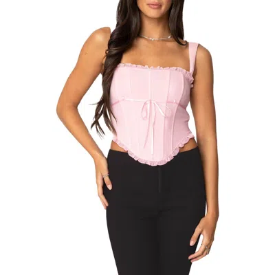 Edikted Coquette Mesh Corset Top In Pink