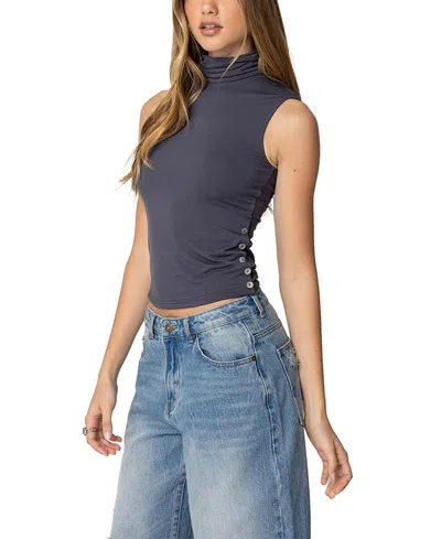 Edikted Coral Turtle Neck Top In Gray