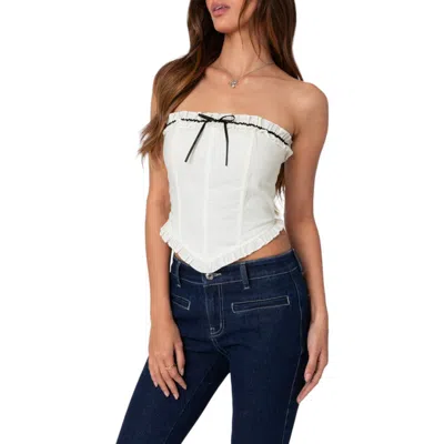 Edikted Coralie Ruffle Trim Strapless Corset Top In Cream