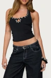 Edikted Coraline Button Cutout Halter Top In Black