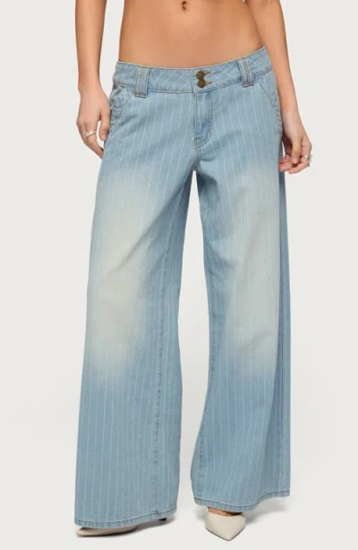 Edikted Cory Stripe Low Rise Baggy Jeans In Blue