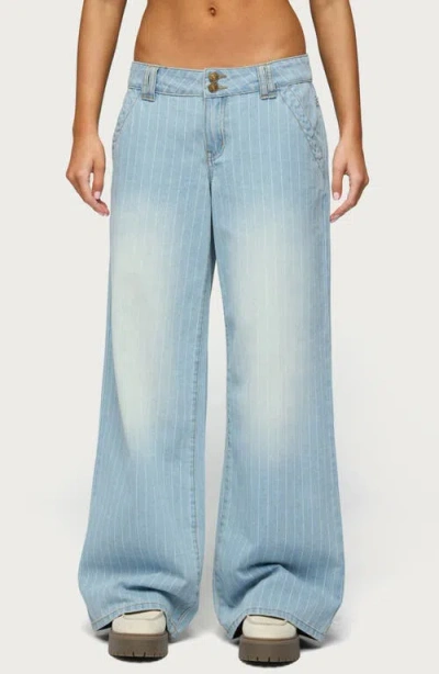 Edikted Cory Stripe Low Rise Wide Leg Jeans In Blue