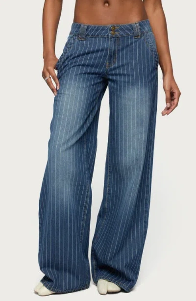 Edikted Cory Stripe Low Rise Wide Leg Jeans In Blue
