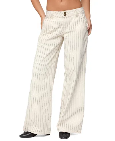 Edikted Cory Stripe Low Rise Wide Leg Jeans In White