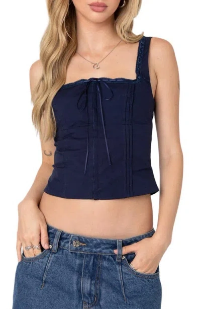 Edikted Cotton Stretch Poplin Corset Top In Navy