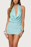 Edikted Cowl Neck Backless Knit Mini Dress In Turquoise, Women's At Urban Outfitters