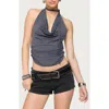 Edikted Cowl Neck Crop Top & Scarf Set In Gray