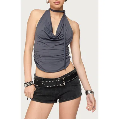 Edikted Cowl Neck Crop Top & Scarf Set In Gray