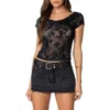 Edikted Cowl Neck Sheer Mesh Top In Navy